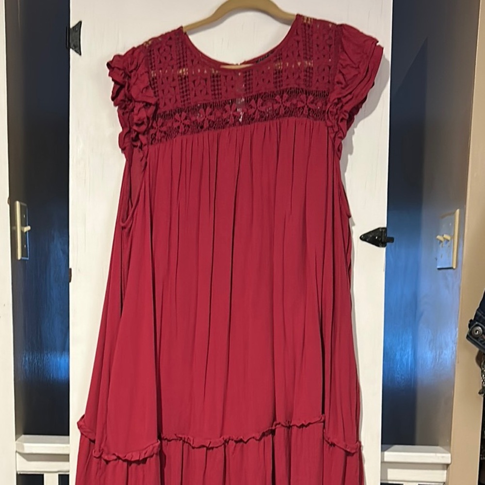 Zara Red Pleated Sundress with Flutter Sleeves